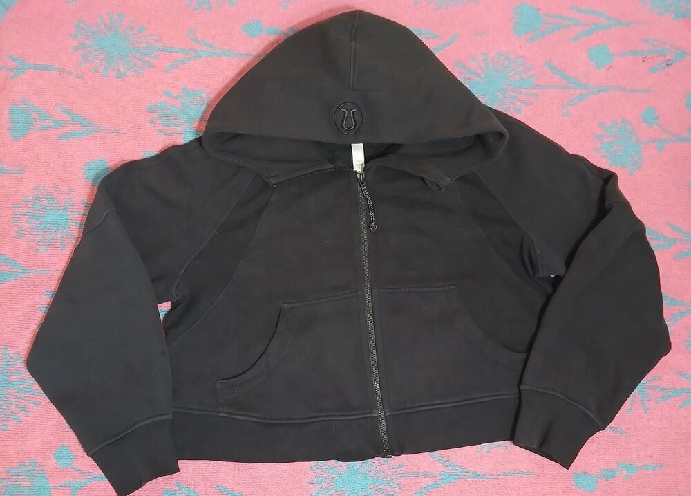 Lululemon women large black boxy cropped full zip scuba hoodie soft cotton